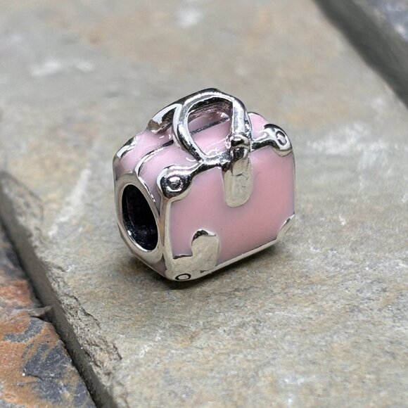 Pink Suitcase Love Travel Bracelet Charm Bead -S925 Sterling Silver Fits Pandora - Picture 3 of 5